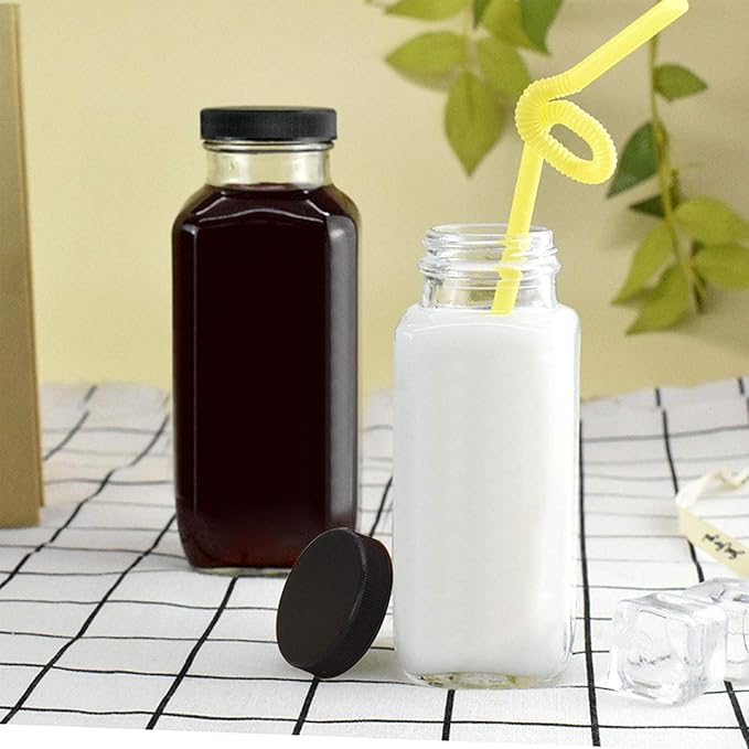 Encheng Vintage Water Bottles,Glass Drinking Bottles 16oz,Square Beverage 500ml With Lids For Kombucha,Tea,Glass Homemade Drinks,Travel Reusable Milk Juiceing 20Pack