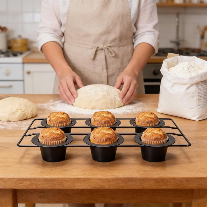 6-Cup Popover Pan - Carbon Steel Professional Bakeware, Non Stick for Yorkshire Pudding, Muffins and Popovers