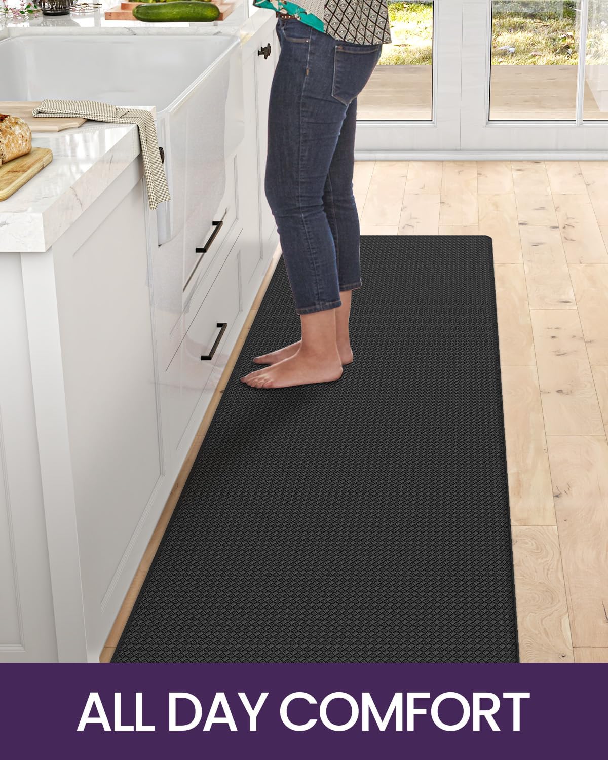 DEXI Kitchen Floor Mats Cushioned Anti Fatigue, 23x86, Large Long Standing Runner Rug Waterproof, Comfort Memory Foam Padded for Front Sink Laundry, Black