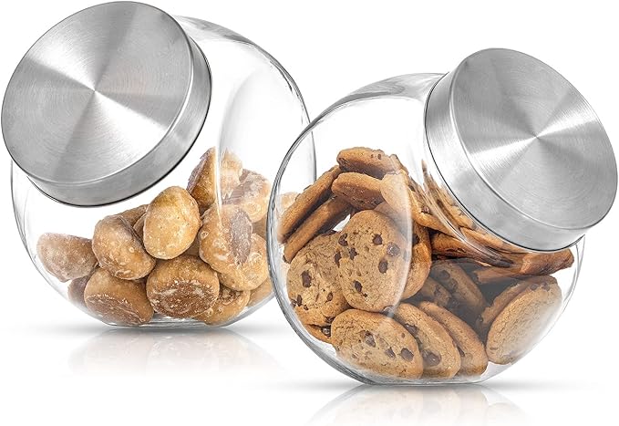 JoyJolt All-Sides Cookie Jar. Set of 2 Cookie Jars for Kitchen Counter with Lids, Candy Jar, Dog Treat Container, Laundry Detergent Container, Large Canisters, Half Gallon Glass Jar with Lid Airtight