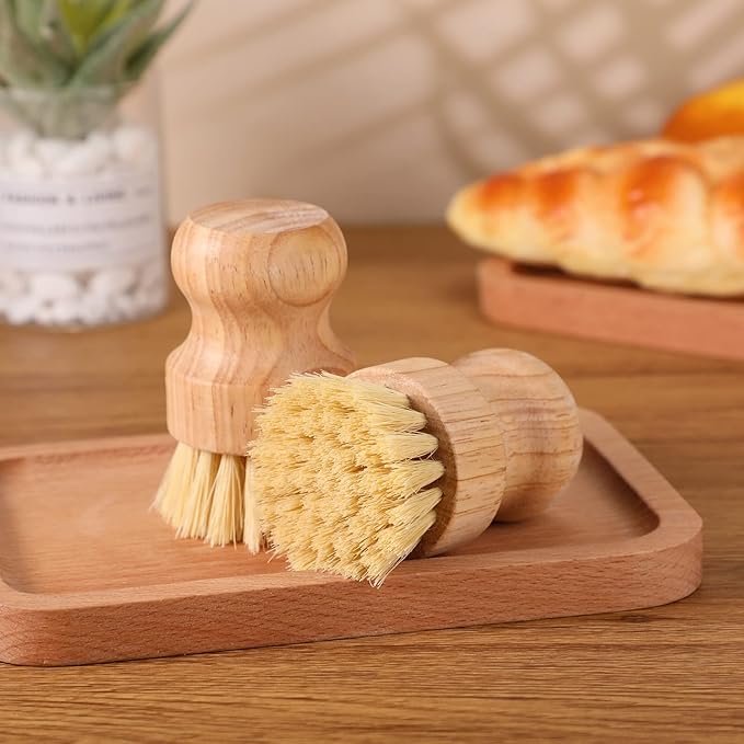 Nuenen 30 Packs Bamboo Dish Scrub Brushes Wooden Scrubbers Set Kitchen Dishwashing Scrubber with Natural Sisal Bristles for Iron Pot Pan Sink(Sisal)