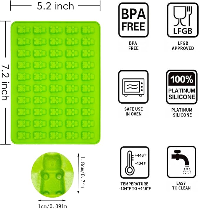Gummy Candy Molds - 5Pcs Silicone Gummy Mini Bear Molds With 2pcs Dropper,Non-stick and Bpa Free for Mini Candy Chocolate Gummies Baking