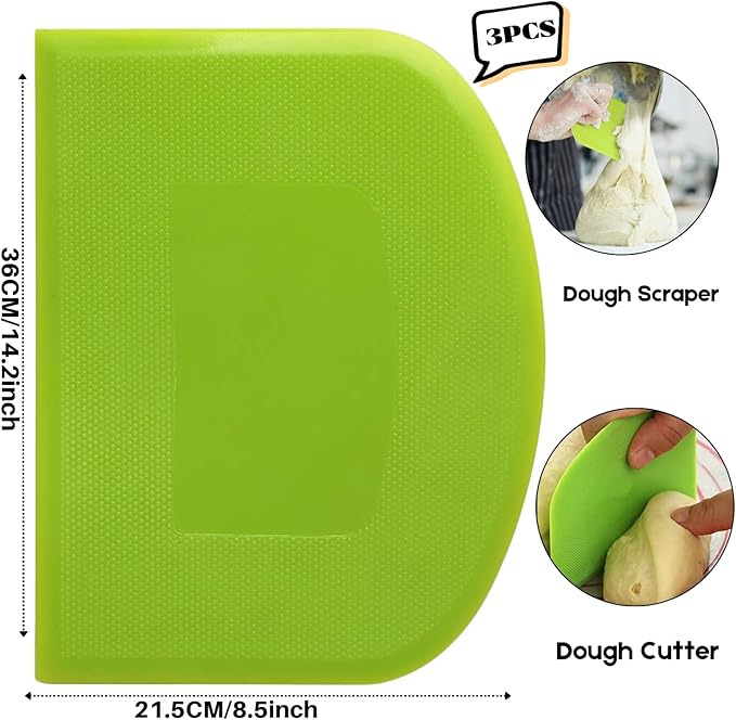 SURDOCA Dough Scraper Bench Scraper - 3P 14.2x8.5" Plastic Flexible Bowl Scraper, Sharp Edge & Angles Cake Scraper. Non-Slip Bakeware Decorating Tools Sculpting & Modeling Tools - Pink+Blue+Pink