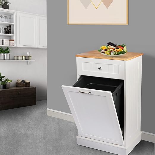 TOLEAD Tilt Out Trash Cabinet Free Standing 10 Gallon Recycling Trash Can Cabinet for Farmhouse Kitchen,Living Room, Dining Room, White