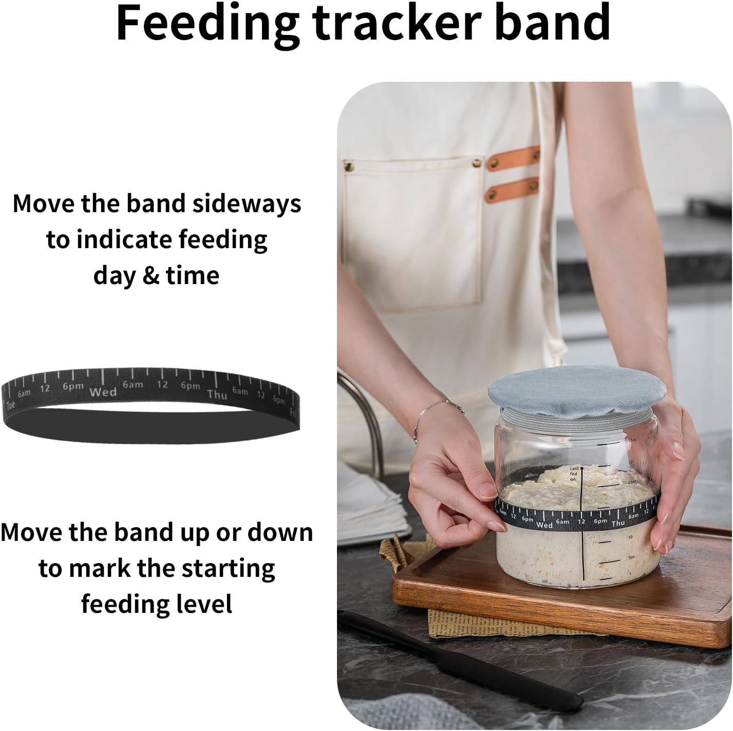 Wissy&Konny Sourdough Starter Jar 35OZ with Ounce Scale Line,Date Marked Feeding Band, Thermometer, Sourdough Jar Scraper, Cloth Cover & Wood Lid, Wide Mouth for Sourdough Bread Baking