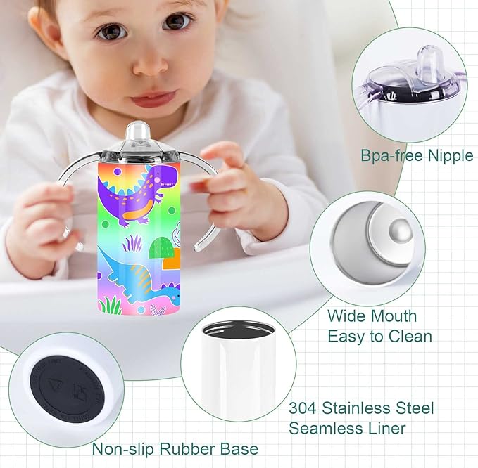 12 Oz Sublimation Sippy Cup 6 Pack, Kids Sublimation Sippy Tumblers, Stainless Steel Todder Water Bottle