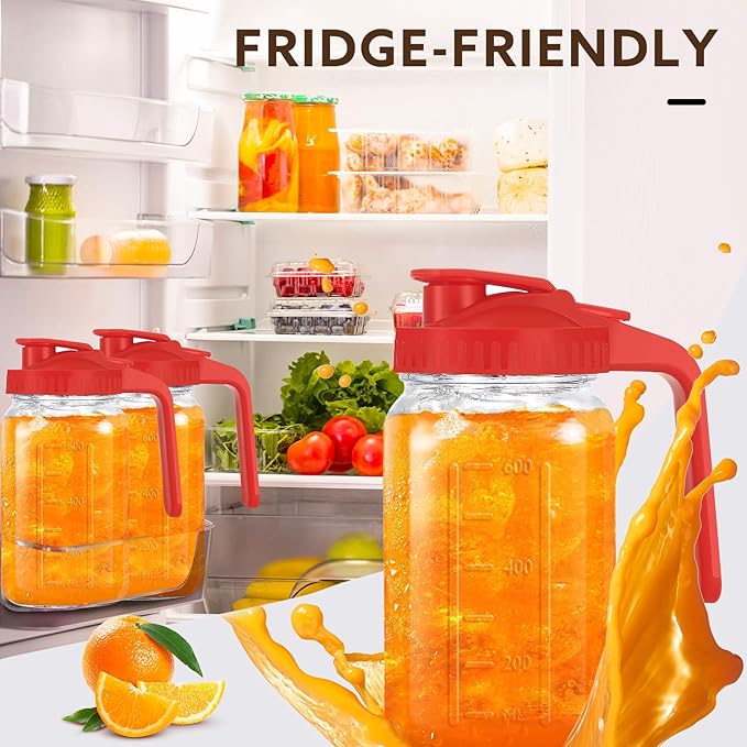 Mihlapi Glass Pitcher with Lid, 64 OZ Mason Jar Pitcher Double Leak Proof, 2 Quart Breast Milk Storage Containers for Fridge, Wide Mouth Glass Jar for Sun Tea, Juice, Cold Brew Coffee