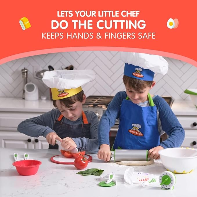 Curious Chef Kid Safe Kitchen Knife Set - 3-Piece Nylon Knives for Kids, White & Green, Ages 4+ - Non-Scratch Tools for Nonstick Pans & Kitchen Tool Set
