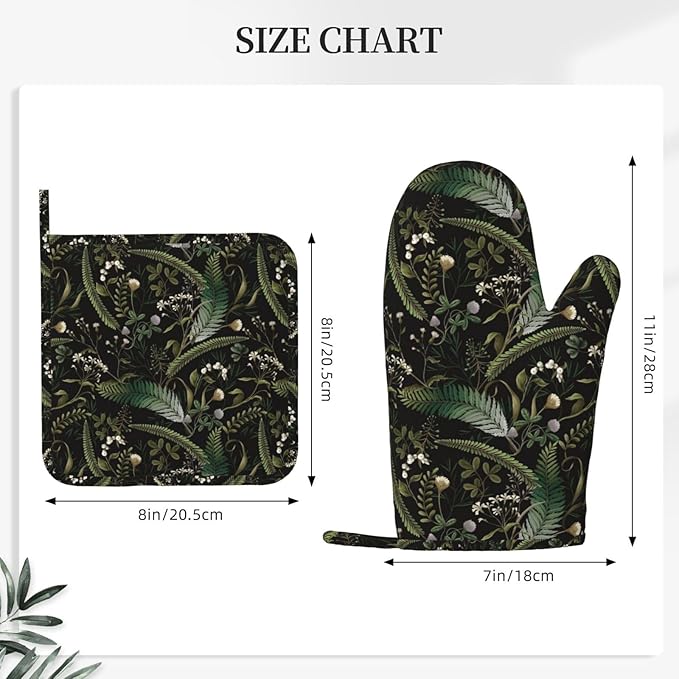 Mushrooms Oven Mitts and Pot Holders Sets Silicone Forest Plants Wild Berries Herbs Ferns Kitchen Oven Mitts Hot Pads Heat Resistant Potholders Kitchen Mitts Set for Baking BBQ Cooking