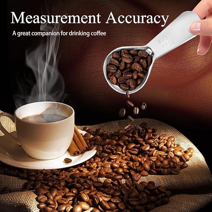 Stainless Steel Coffee Scoop Set - 3 Pc Measuring Spoons (1 Tbsp & 2 Tbsp Scoop) for Ground Coffee, Tea, Sugar Or Flour, Short Handles