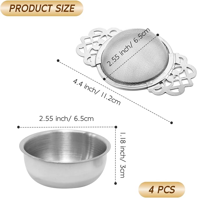 Tea Drain Strainer 304 Stainless Steel Loose Tea Infusers Strainers Mesh Tea Infuser Stainless Steel Loose Leaf Tea Filter with Handles for Loose Tea Juice Coffee Filter(4Pcs)