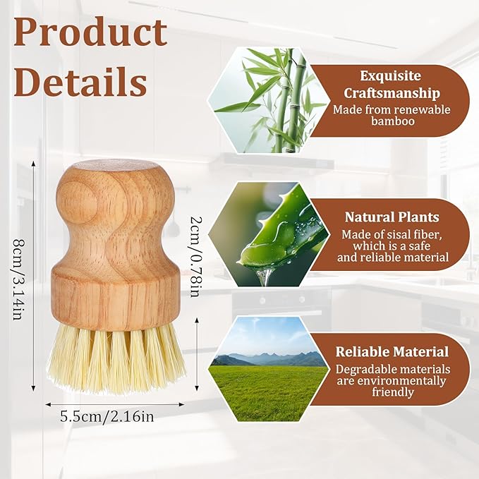 20 Packs Bamboo Dish Scrub Brush Wooden Dish Scrubber Set Eco-Friendly Natural Sisal Bristles Dishes Brush for Kitchen Cleaning Pots, Pans, Bottles, Sink, Vegetables