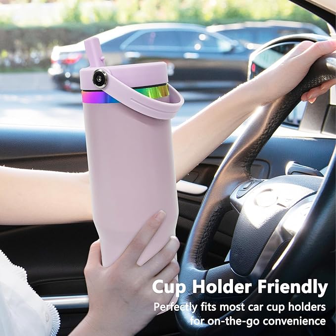 30 oz Tumbler Bulk with Handle and Straw, Vacuum Insulated Tumblers with Flip Straw and Top Handle, Leakproof Powder Coated Tumbler, Stainless Steel Travel Mug for Coffee (Purple, 8 Pack)