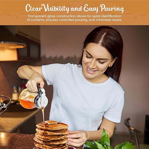 OCS Parts Syrup Dispenser with Lid and Dispensing Thumb Lever | Commercial Grade Liquid Dispensers for Home and Commercial Kitchens (2, 14 OZ)