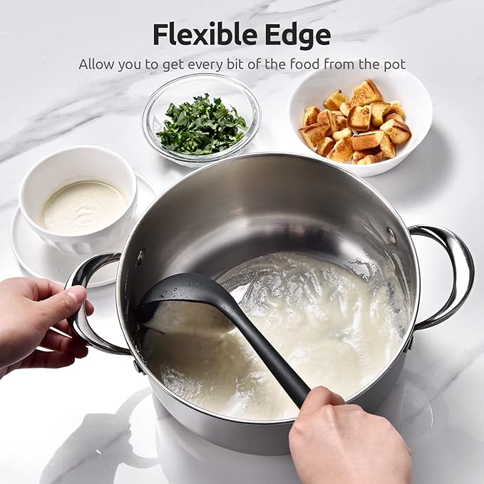 U-Taste 10 Piece Measuring Cups and Spoons Set in 18/8 Stainless Steel (color), and 600ºF Heat Resistant 13 inch Large Non-Stick Silicone Soup Ladle (Black)