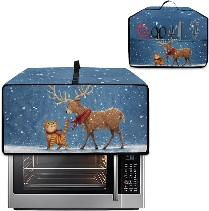 Air Fryer Toaster Oven Dust Cover Countertop Microwave Dust Cover Protector, Compatible with Convection Oven, S, 14.5 x 18.5 x 9 Inches, Reindeer Cat Christmas Decor