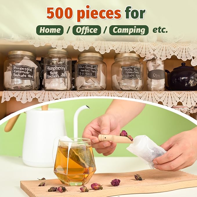 500Pcs Disposable Tea Bags for Loose Leaf Tea, Empty Tea Filter Bags with Cotton Drawstring, Fillable Tea Infuser Sachets for Loose Tea, Coffee, Herb, Spice and More (3.54"x 2.75")