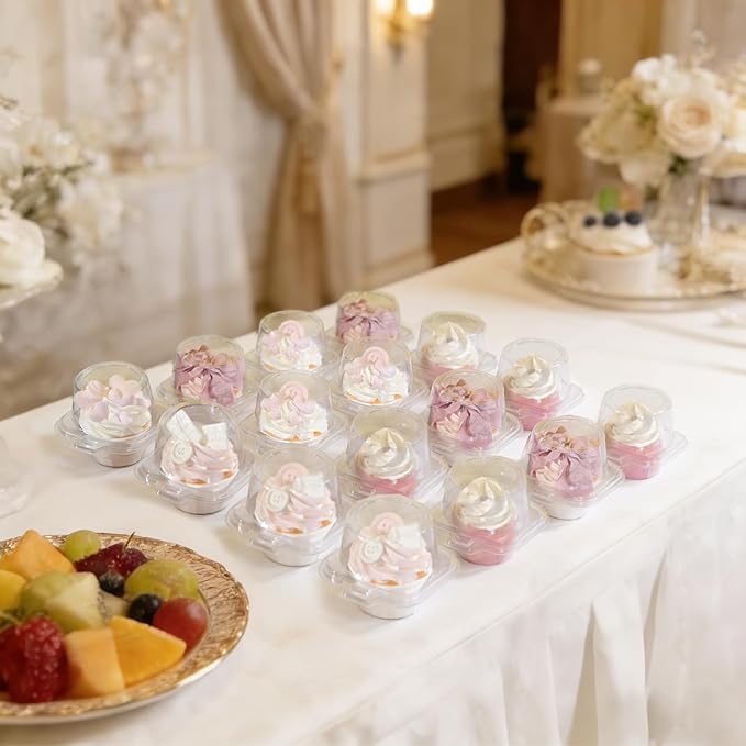 NPLUX 100 Pack Individual Cupcake Containers Plastic Cupcake Boxes Cupcake Holders Stackable Deep Dome Cupcake Carrier