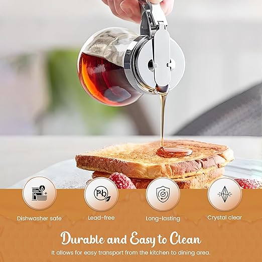 OCS Parts Syrup Dispenser with Lid and Dispensing Thumb Lever | Commercial Grade Liquid Dispensers for Home and Commercial Kitchens (2, 14 OZ)