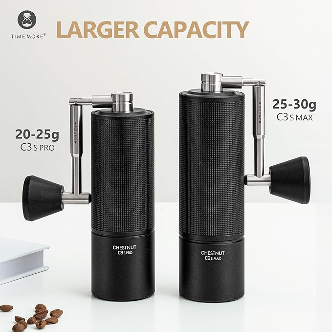 TIMEMORE Chestnut C3S MAX Manual Coffee Grinder Stainless Steel S2C Conical Burr Coffee Grinder, Capacity 35g Hand Coffee Grinder with Foldable Handle, Adjustable Grind Setting for Espresso, Black