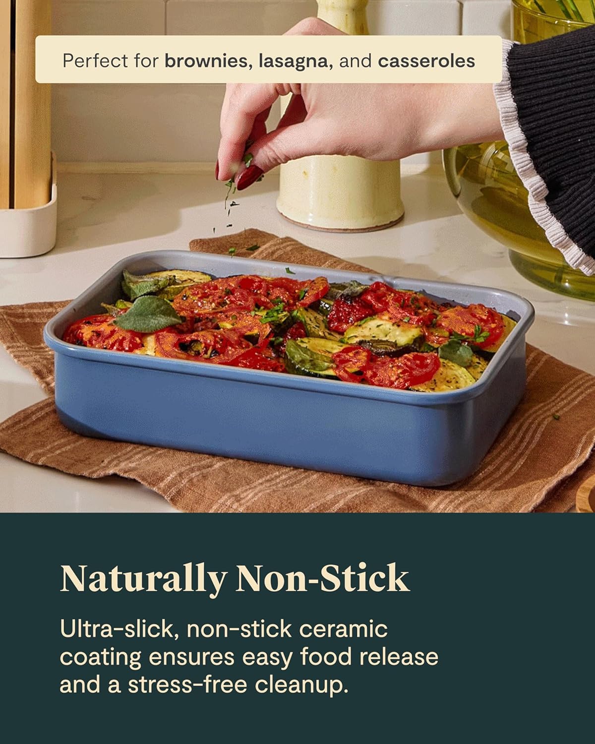Caraway Nonstick 9” x 6.5” Small Rectangle Baking Pan – Non-Toxic, PTFE & PFOA Free – Aluminized Steel Core – Deep Ceramic Baking Pan for Casseroles, Lasagna & More - Sage