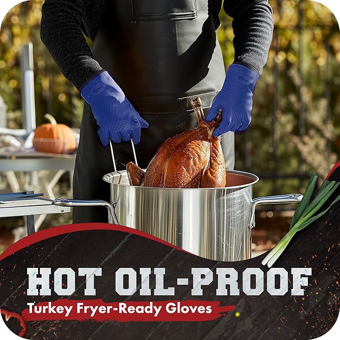 Kitchen perfection XL Silicone Smoker Oven Gloves-Extreme Heat Resistant BBQ Gloves-Handle Hot Food Right on Your Grill Fryer&Pit|Waterproof Grilling Cooking Baking Mitts|Superior Value Set+3 Bonuses