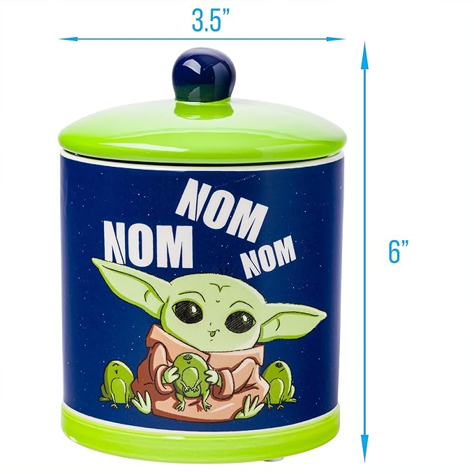 Silver Buffalo Star Wars The Mandalorian Baby Yoda Grogu Nom Nom The Child Eating Frog Eggs Ceramic Cookie Snack Jar (Small)