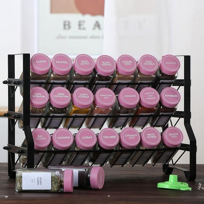 48 Glass storage jars，Glass Spice Jars with Label-4oz Spice Containers with Lids and Shaker Lids,3 Sets of Spice Labels 1 Collapsible Funnel 2 Erasable Markers for Spice Rack, (48)