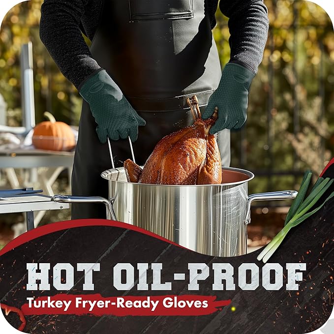 KITCHEN PERFECTION Silicone Smoker Oven Gloves -Extreme Heat Resistant BBQ Gloves -Handle Hot Food Right on Your Smoker Grill Fryer Pit|Waterproof Oven Mitts Grill Gloves |Superior Value Set+3 Bonuses