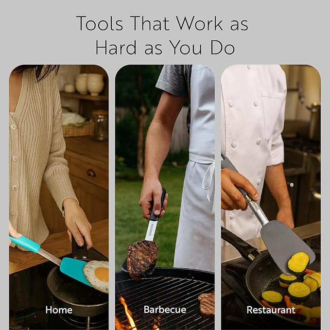 Restaurantware Comfy Grip 13.3 x 4 Inch Silicone Turner 1 Durable Cooking Turner - Stainless Steel Body Rubber Handle With Hole Red Silicone Flipper Spatula Tolerates Up To 446F Dishwashable