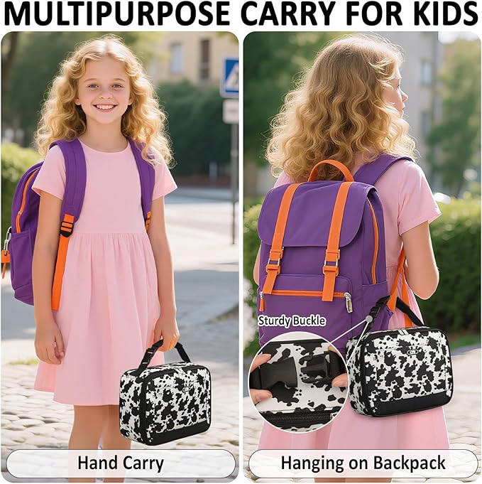 Lunch Box Kids Insulated Lunch Bag for Boys Girls Cute Reusable Lunch Tote Bag Waterproof Portable Thermal Lunch Box Kids for School Picnic Travel Cow Print