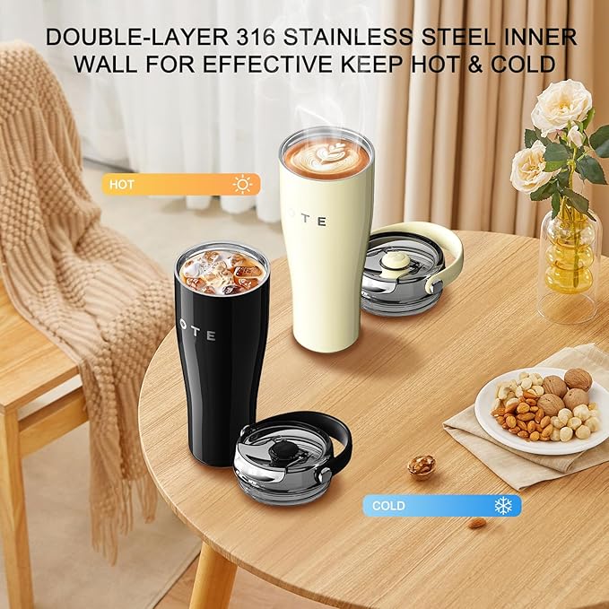 OTE 30OZ Tumbler with Handle, 316 Stainless Steel Water Bottle with Straw, 800ML Vacuum Insulated Bottle, Insulated Travel Mug, Tumbler Cup for Office or Home, Cup Holder Friendly, Keep Hot/Cold (Red)