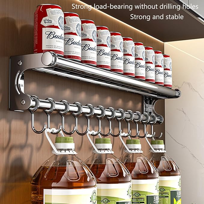 Hanging Wall Mount knife Wall Mount, Space-Saving Knife Rack with Hooks, Kitchen Organizer Storage Shelf for Utensils Spatula Spoon, Kitchen Utensil Hanger (Black, 40CM+8Hooks)