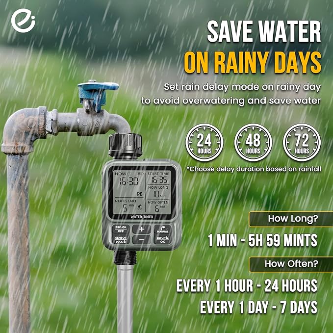 Egardenkart, Sprinkler Timer Outdoor - Water Timer for Garden Hose with Automatic, Manual and Rain Delay Mode | Large Display Water Hosetimer | Automatic Watering System for Garden, Lawns, Backyards