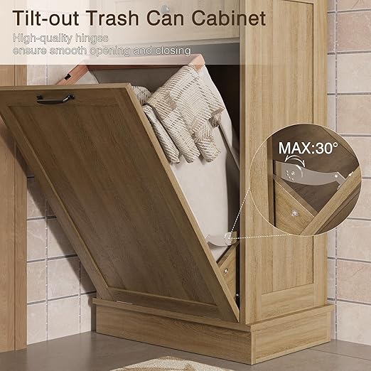 KIGOTY Tilt Out Trash Can Cabinet Trash Bin Cabinet with Hideaway Drawer Hidden Wooden Kitchen Garbage Can, Pet Proof Trash Can Holder for Kitchen (Coffee)