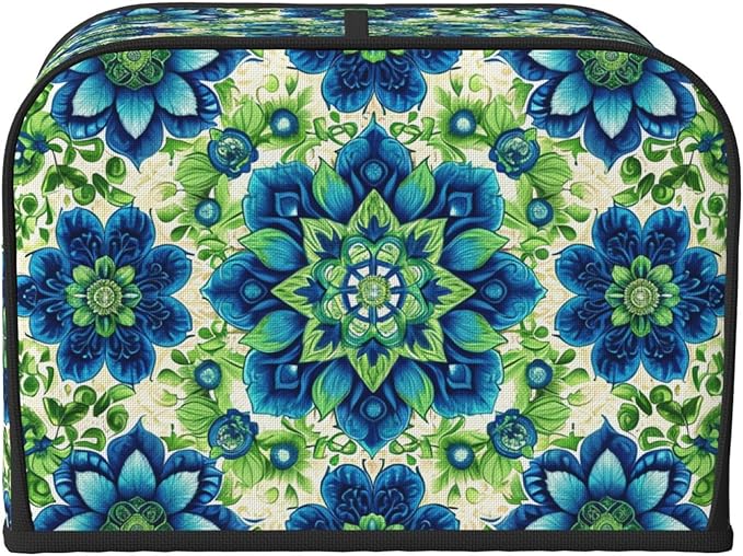 Green Blue Batik Covers for 4 Slice Toasters,Cute Country Bread Machine Cover with Handle,Washable Stain Resistant Kitchen Small Appliance Cover Dining Decor