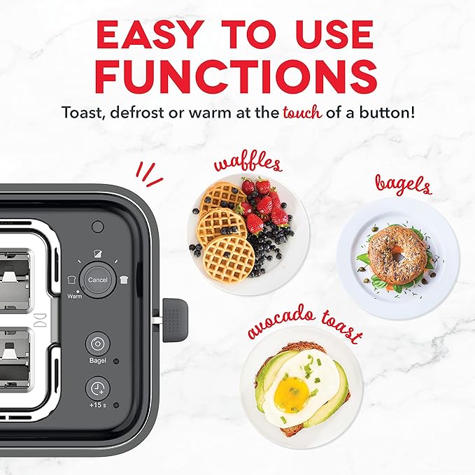 Dash SmartStore® 2-Slice Toaster - Five-Browning Levels, Extra-Wide Slots & Compact Size - Included Storage Lid - 1-Touch Bagel & 15-Second Functions - Black