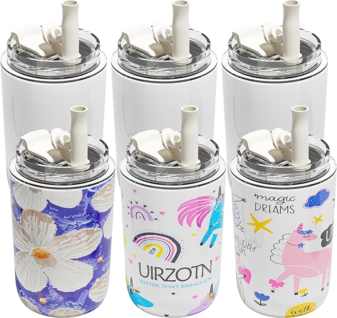 6 Pack 10 oz Sublimation Tumblers Blanks Bulk, Travel CoffeeTumblers with Straw and Lids, Reusable Cups with Lids for lced and Hot Drinks