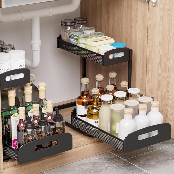 YASONIC Under Sink/Cabinet Organizers and Storage for Bathroom & Kitchen and 2-Pack Shower Caddy Adhesive Replacement