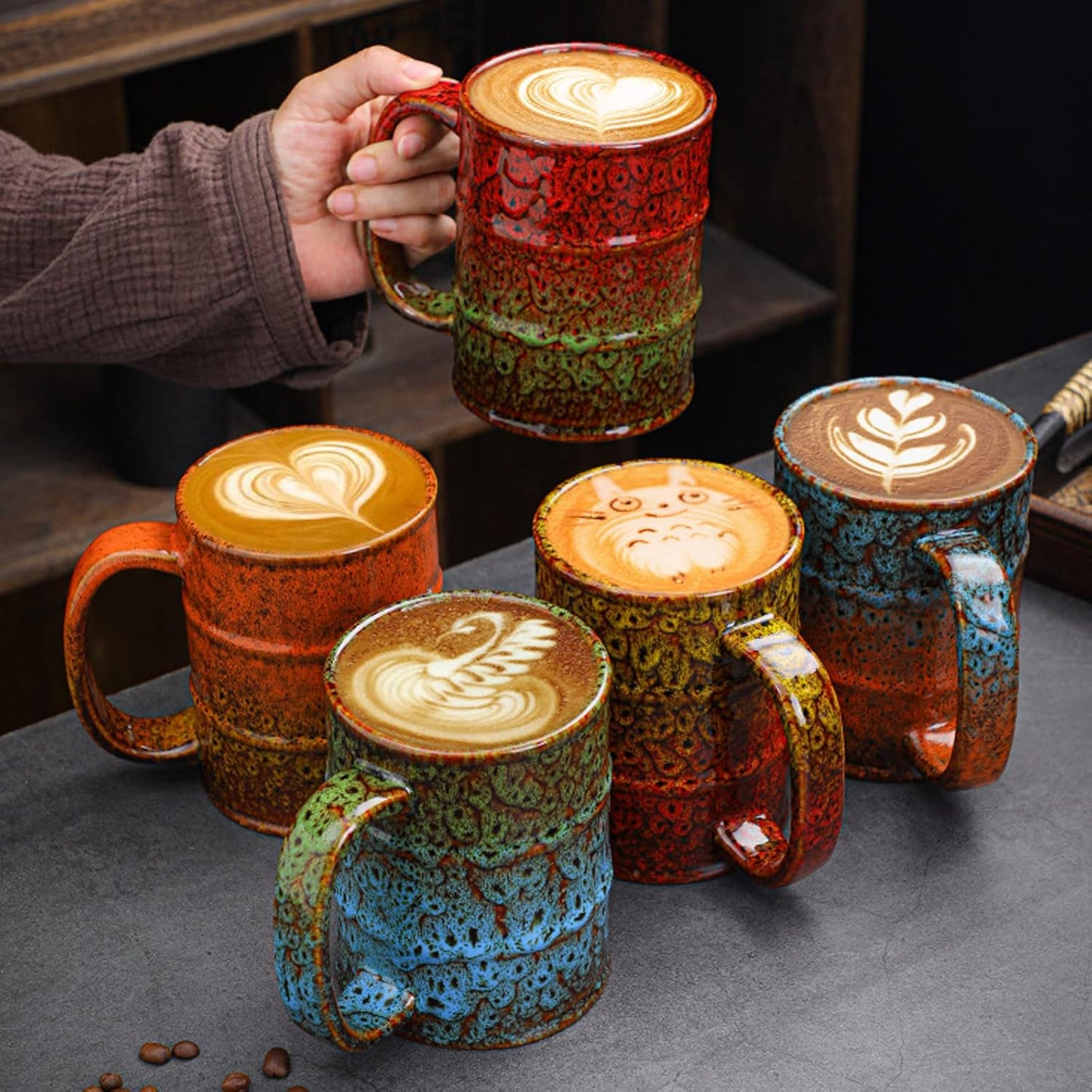 Coffee Mug,20 oz Coffee Mugs Ceramic Tea Cup Large Coffee Mug for Office and Home - Dishwasher and Microwave Safe Ceramic Coffee Mug(1, Red and Green)