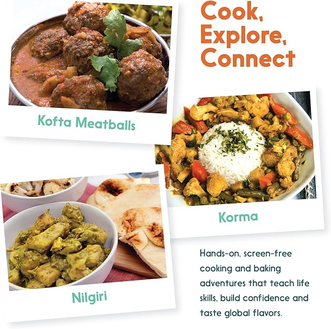 eat2explore Cooking Kits for Kids 15 Pcs – Interactive & Educational Kids Cooking Sets Real for Ages 5 and Up,3 Recipe Cards & Global Ingredients – Perfect for Families and Homeschooling (India)