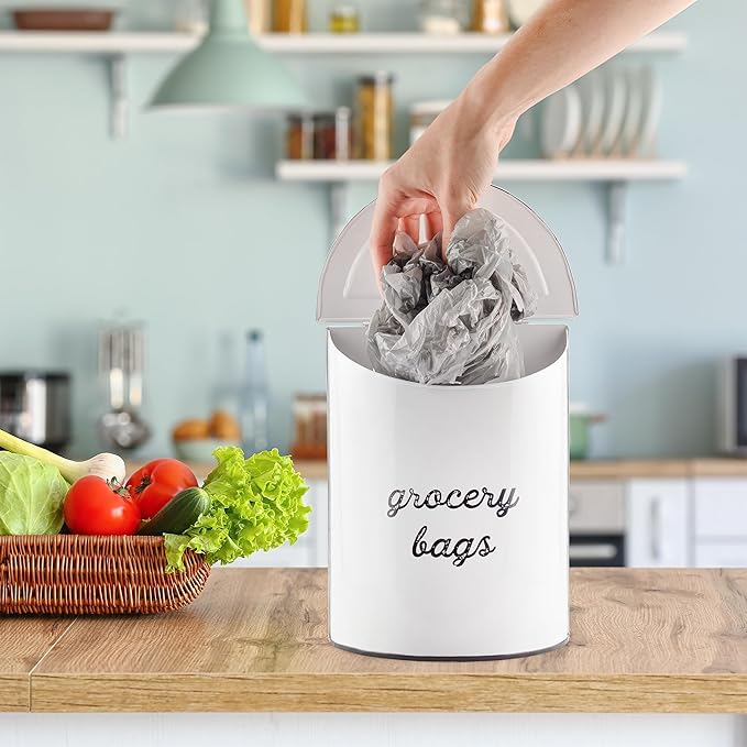 AuldHome Design Rustic Grocery Bag Holder; Wall-Mounted Vintage Enamelware Farmhouse Style Plastic Bag Dispenser for Kitchen or Laundry Room