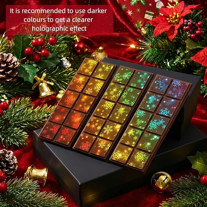 Ziliny Snowflake Holographic Chocolate Bar Mold Silicone, Rainbow Light Effect Chocolate Bar Deep Thick Molds for DIY Candy Dessert Baking, Candy, Wax Melts, Cake Decoration (Square)