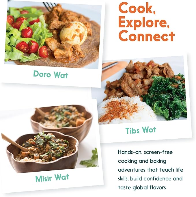 eat2explore Cooking Kits for Kids 14 Pcs – Interactive & Educational Kids Cooking Sets Real for Ages 5 and Up,3 Recipe Cards & Global Ingredients – Perfect for Families and Homeschooling (Ethiopia)