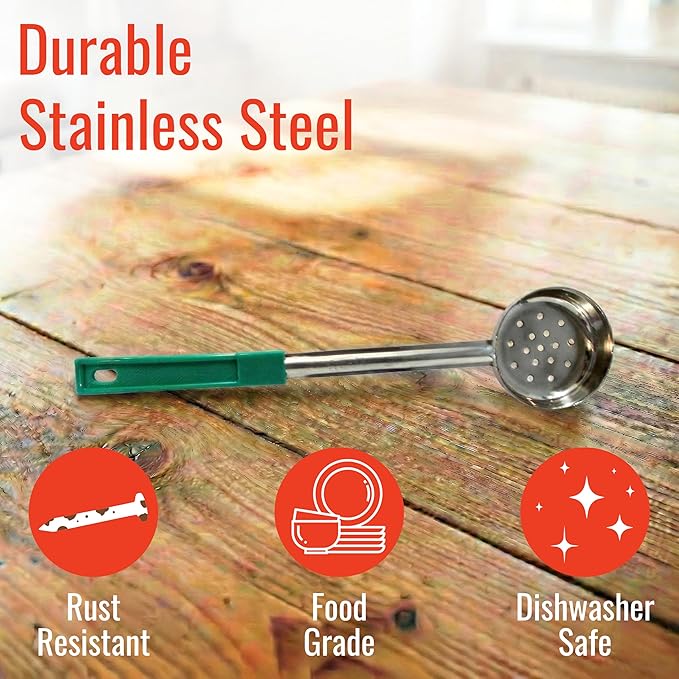 4 Ounce Slotted Stainless Steel Portion Control Ladle Spoon for Measuring and Serving; Commercial Grade Serving Scoops [Pack of 12]