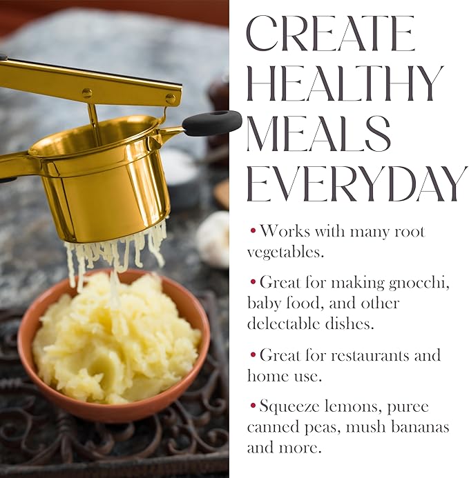 Bellemain 15 oz Gold Large Potato Ricer | Heavy-Duty Stainless Steel Potato Ricer & Masher | Perfect for Mashed Potatoes | Ricer Kitchen Tool with Fixed Disc (Gold)