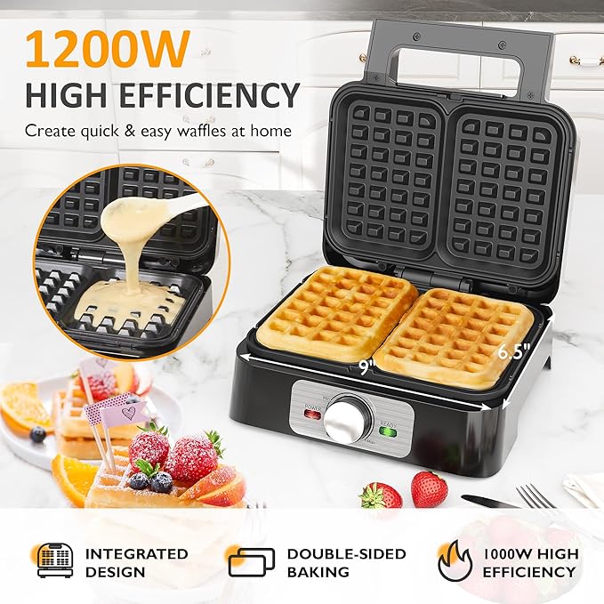 Sunvivi 2 Slices Waffle Maker: Electric Waffle Iron with Adjustable Temperature Control, Nonstick Waffle Machine with Indicator Light, Easy to Clean, Ideal for Kids and Families, Silver