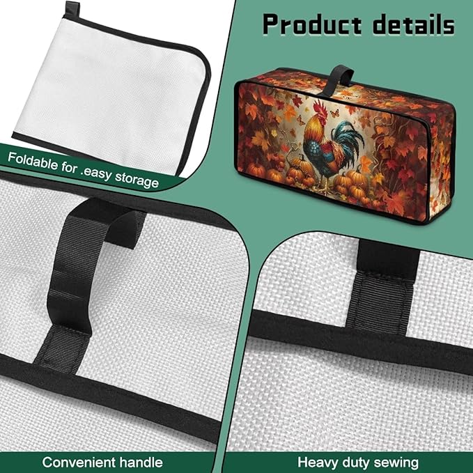 Thanksgiving Toaster Cover 2 Slice Maple Leaf Rooster Cover for 2 Slice Slim Toaster, Water-Resistant Dust Covers for Kitchen Appliances, Machine Washable