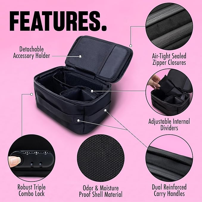 Enjoy Native Smell Proof Bag with Combination Lock, Smell Proof Container 9.5" x 6" x 5.5", Odor Proof Lockable Storage Case, Portable Travel Medicine Organizer for Herbs, Spices & Accessories