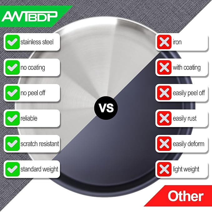 AWTBDP 12 Inch Pizza Pan Set of 3 for Oven, Non-Stick Stainless Steel Pizza Steel, Sturdy Non-Toxic Round Pizza Pans Tray for Cookie Pizza Pie Cake, Dishwasher Safe & Easy Clean